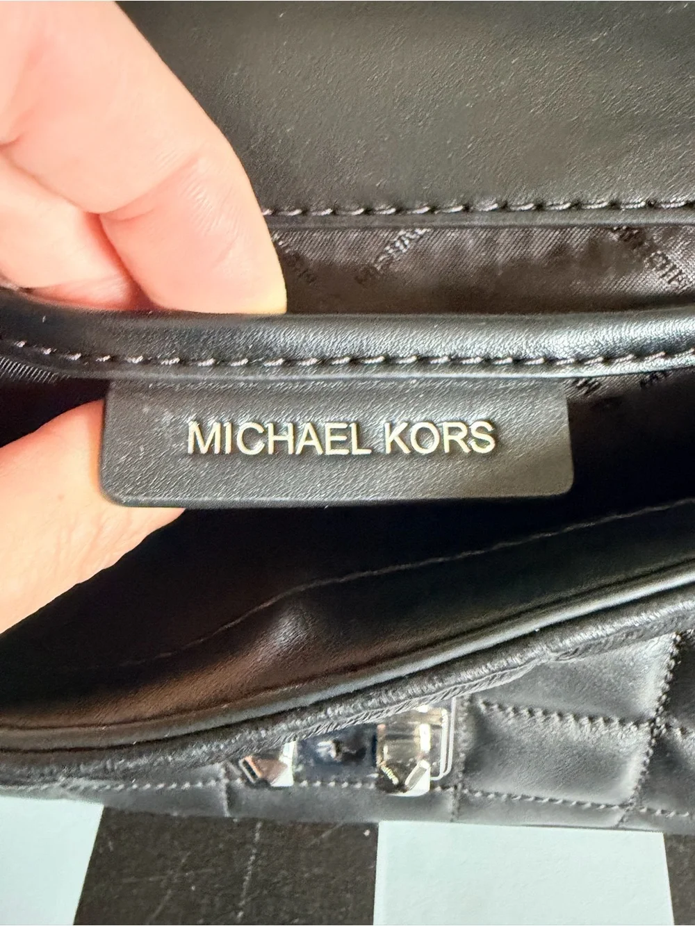 Authentic Michael Kors Black Quilted Shoulder Bag with Silver Chain